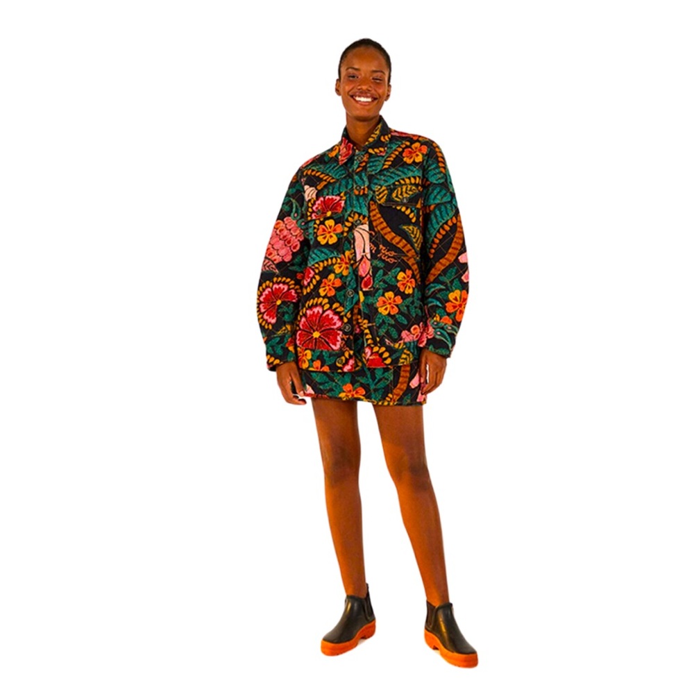 FARM Rio Black Mini Skirt with Tropical Floral Print
